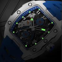 Montre mécanique automatique pour homme Megir 8602 8602G, cadran ajouré tonneau, montre de sport de marque haut de gamme, bracelet en caoutchouc étanche