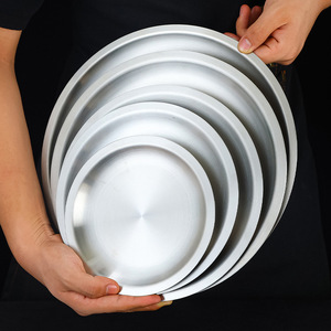 Stainless Steel Round <b>Tray</b> 304 Durable Serving Plate For <b>BBQ</b> Dinner Tableware Solid Color - Product Image 1