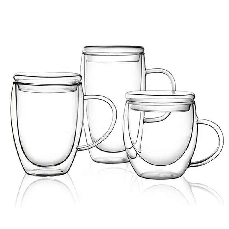 Wholesale borosilicate double wall glass cup with high borosilicate glass crystal coffee mugs best double walled coffee mugs