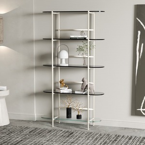 Estantería de viento crema multicapa, soporte de exhibición de suelo a suelo para sala de estar, porche, oficina, partición o almacenamiento en estante de CD - Product Image 1