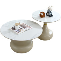 Ensemble de tables basses modernes minimalistes en dalles de pierre ; Tables d'appoint ovales de luxe léger pour petits salons, mobilier de salon