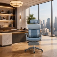 Chaise de bureau ergonomique de direction, dossier haut en maille respirante Teflon, avec soutien lombaire et appui-tête réglables, pour bureau à domicile