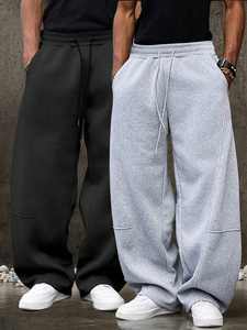 Pantaloni da Jogger <span class=keywords><strong>in</strong></span> velluto a coste oversize neri all'ingrosso da uomo lavati Streetwear <span class=keywords><strong>con</strong></span> coulisse <span class=keywords><strong>elastico</strong></span> <span class=keywords><strong>in</strong></span> <span class=keywords><strong>vita</strong></span> pantaloni alla moda - Product Image 4
