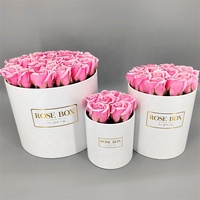 Boîte cylindrique en carton de luxe recyclé, personnalisée avec logo doré, style tendance, pour la Saint-Valentin, blanche, pour fleurs