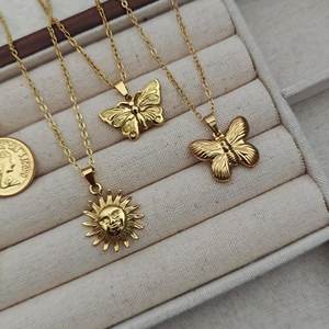 ホットファッションインスステンレススチールゴールド分厚いチョーカー女性のトレンディなサンペンダントネックレス幾何学的なスマイルサンシャインサンシャイン - Product Image 1