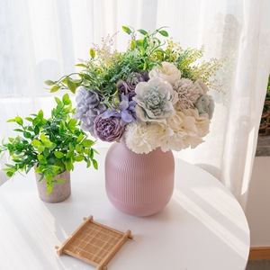 Bouquet d'hortensias artificiels CallaFloral, vase rose, décoration de la maison, fleurs pour mariage, anniversaire, bleu, vert, violet - Product Image 1