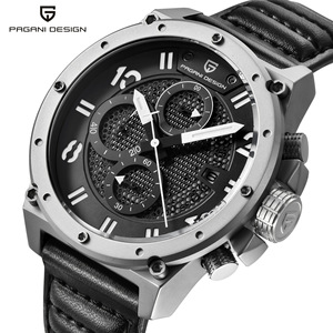 Reloj de Cuarzo para Hombre Pagani Design, Cronógrafo Analógico, Caja de Acero Inoxidable de 16 mm, Correa de Cuero Negra, Resistente al Agua 30M - Product Image 2