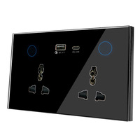 Prise murale intelligente en verre 147 avec double prise USB Type-C à charge rapide, contrôle vocal Wi-Fi Tuya, design barre, 16A universelle