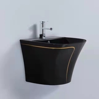 Vente chaude Articles sanitaires Ensemble WC et lavabo en céramique de couleur noire, WC monobloc carré