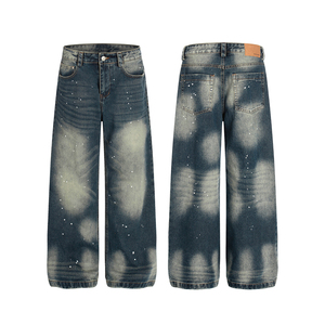 Jeans pour homme American Vintage lavés et éclaboussés, coupe droite, jambes larges, pantalon décontracté pour femme - Product Image 1