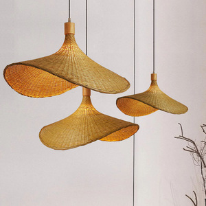 Lampadario in Bambù Transfrontaliero, Nuovo Stile Cinese, Stile Sud-Est Asiatico e Giapponese, Lampada Artistica in Rattan per Sala da Tè, Lampada a Cappello di Paglia, Lampada per Scale - Product Image 4