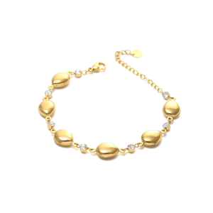 Gold Plated Stainless Steel <b>Beaded</b> <b>Bracelet</b> With Crystal Accents Fashion Jewelry - Product Image 2