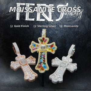 Pendentif Croix en Moissanite Brillante Taille Poire Grande Taille Couleur 2025 Shingjewel Style Hiphop en Argent Sterling Plaqué Or Luxe et Raffinement - Product Image 3