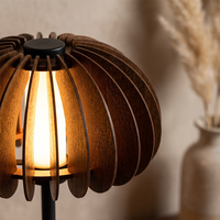 Lampe de table LED d'ambiance sans fil rechargeable à intensité variable en continu, avec abat-jour en bois naturel nordique et base en fer mat, pour chevet et salle à manger