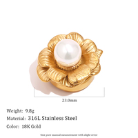 Bouton de costume décoratif en acier inoxydable plaqué or Dreamshow, avec perle et zircone, motif floral étoilé, pour femme