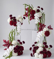 Boule de fleurs artificielles argentée pour centres de table de mariage, boule florale artificielle bordeaux, blanche et verte pour la décoration de tables de mariage, de fêtes et de banquets
