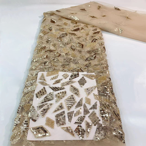 Gaun Pengantin Afrika Payet Kristal Berwarna Berkilau Indah dan Halus Kain Gaun Prom Bordir Jala Renda - Product Image 3