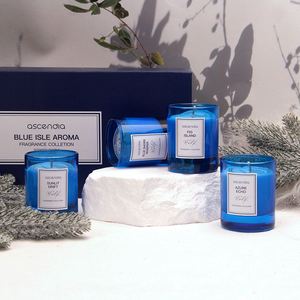 Ascendia Scented Soy Wax <b>Candles</b> Blue Glass Jar Aromatherapy Home Fragrance <b>Gift</b> <b>Set</b> Elegant Style Fresh Scents - Product Image 4