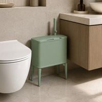 Poubelle de salle de bain et brosse WC 2-en-1 vert sauge 5L - Poubelle à ouverture par pression avec seau amovible