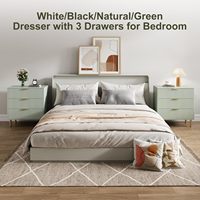 Commode verte, commode moderne à 3 tiroirs pour chambre à coucher avec poignée dorée et grand tiroir, commode double en bois