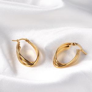 <b>Fashion</b> Minimalist Twist <b>Earrings</b> Ladies Jewelry 18k Gold Plated Stainless Steel Twisted Triple <b>Hoop</b> <b>Earrings</b> for Women - Product Image 6