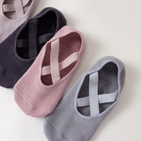 Calcetines de Algodón con Agarre Antideslizante, Diseño de Ballet, con Tiras Cruzadas, para Pilates, Yoga, Barre y Danza, para Mujer