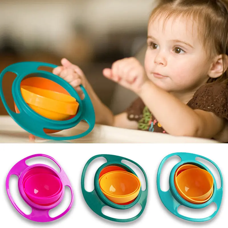 Tigela giratória universal para crianças, tigela mágica rotativa 360 graus à prova de derramamento