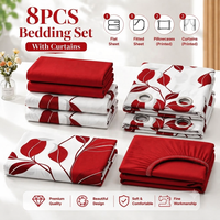 Livraison rapide, ensemble de literie en microfibre imprimé fleurs, 8 pièces, avec rideaux assortis, prix de gros, ensemble de draps 8 pièces