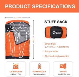 Sac de couchage double léger en <span class=keywords><strong>duvet</strong></span> de canard, couleurs mélangées, double usage, portable, imperméable, nylon 20D 400T, pour le camping en plein air et la randonnée - Product Image 4