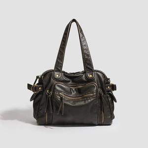 Sac fourre-tout vintage en <span class=keywords><strong>cuir</strong></span> lavé, grande capacité, en PU souple, pour moto, à bandoulière, tendance, avec logo personnalisé, vente en gros - Product Image 3