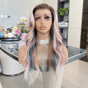 Peluca de encaje frontal sintética de alta calidad, color arcoíris, con línea de cabello natural, larga y ondulada, sin pegamento - Product Image 5