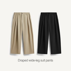 Custom Rechte Kaki Polyester Spandex Gedrapeerde Wijde Pijpen Pak Broek Heren Casual Broek - Product Image 5