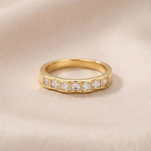Authentic Sterling Silver Half Eternity Band Ring Thick Gold Plated Princess Cut Zircon Minimalist Wedding Jewelry Supplier - Product Image 2