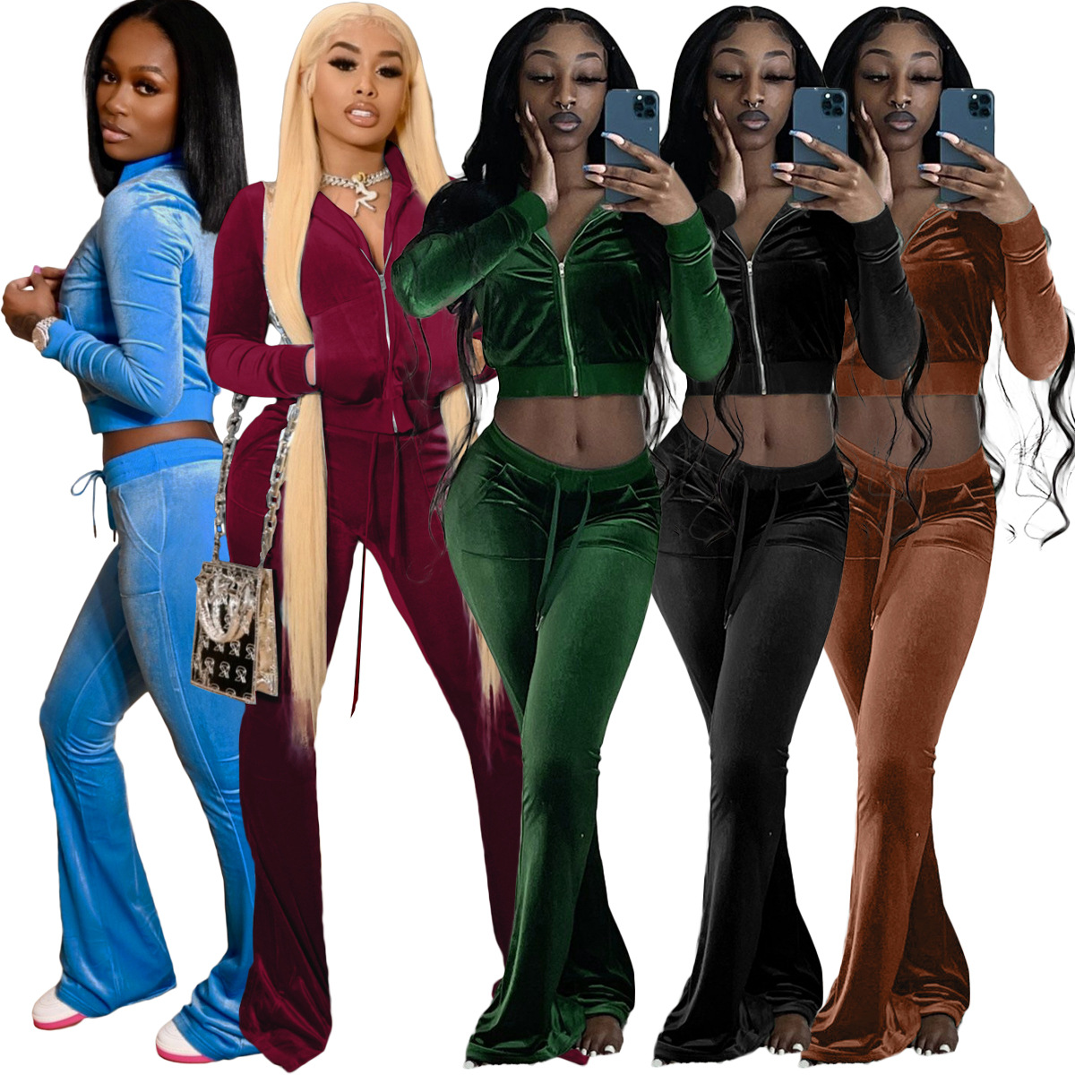 Trending Products 2021 New Arrivals Women Velvet Two Piece Casual Tracksuit Set Women Velvet Sweatsuit