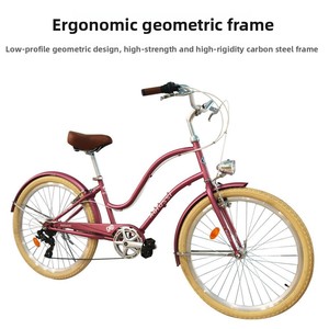 Vélo de ville 26 pouces pour femme, idéal pour <span class=keywords><strong>la</strong></span> plage, les courses, les loisirs, les étudiants, 7 vitesses, <span class=keywords><strong>fourche</strong></span> à suspension, cadre en acier haute teneur en carbone, pneus robustes - Product Image 4