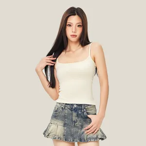 2024 Trendy Women Cropped Tops Ladies Tank Top Solid Color Vest Sexy Sling Comfortable Cami Top