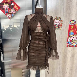 Vestido Corto de Gasa con Cuello en V y Lazo en <span class=keywords><strong>la</strong></span> Cintura Alta para Mujer, Estilo Informal, Color Sólido, Antiestático, Nuevo para el Verano - Product Image 5