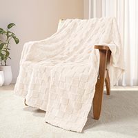 Couverture Polaire Douillette et Chaude à Poils Coupés Gaufrés Personnalisés, Motif Écossais Blanc Crème, Idéale pour Salon et Chambre à Coucher