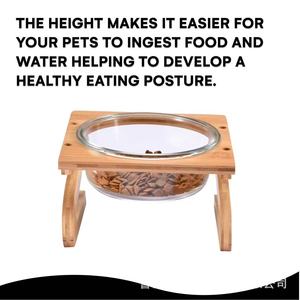 Comedero elevado de madera para mascotas con base antideslizante para gatos y perros, plato de vidrio extraíble, fácil de limpiar - Product Image 2