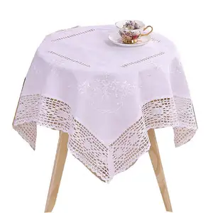 Festive Party Used Elegant handmade white embroidered linen lace tablecloth rectangle polyester lace tablecloth