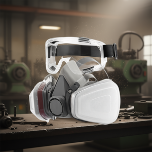 Mascarilla Respiratoria de Silicona Reutilizable de Media Cara con Válvula de Exhalación, Filtros de Protección Contra Polvo, Gafas de Seguridad Contra Partículas y Humo - Product Image 2