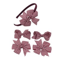 Accessoires de mode pour filles : Ensemble de 5 bandeaux à nœuds écossais style britannique et pinces à cheveux florales style princesse