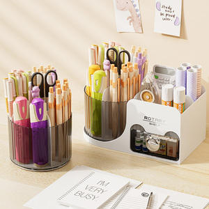 שולחן עבודה מסתובב איפור מברשת אחסון צילינדר משרד עבודה אחסון שולחן עבודה מתלה קוסמטיקה מארגן עפרון - Product Image 2