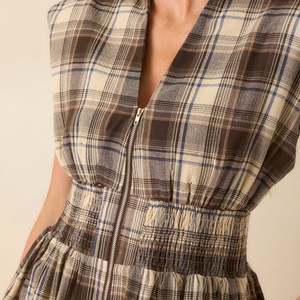 Vestido Midi Casual Vintage con Cuello en V y Lazos para Mujer, sin Mangas, Estilo Imperio, a Cuadros y con Encaje - Product Image 3