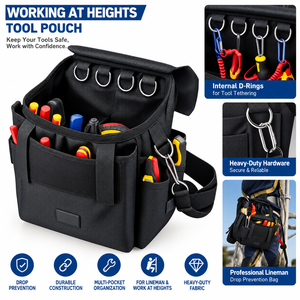 Bolsa de Herramientas para Trabajos en Altura, con Anillos en D Internos para Sujetar Herramientas, Bolsa Profesional para Linieros para Prevenir Caídas - Product Image 1