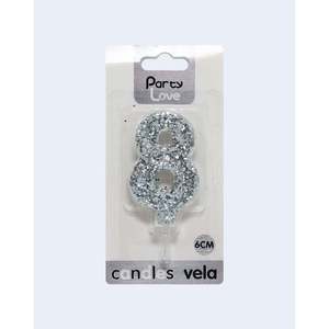 Candela Decorativa Numero 8 in Glitter Argento 6Cm per Torte di Compleanno - Product Image 2
