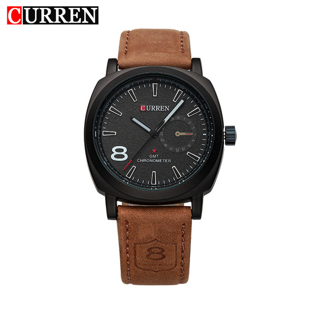 8139 CURREN Men's Luxury Fashion Sport Watch 42mm Dial 22mm Band Alloy Case Leather Strap Waterproof Luminous Quartz Coin Design