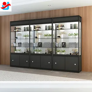 Modern Eyeglasses Black Glass Display Showcase With Storage Cabinet