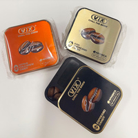 OEM Coffee Candy Sugar Free Slider Insulated 32g Square Metal Tin Box Halal Cool Espresso Coffee Bean Candy Hard Candy