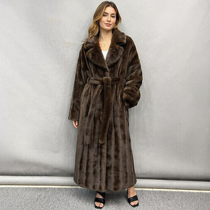 Abrigo Largo <span class=keywords><strong>de</strong></span> Piel Sintética con Cinturón y Solapa con Muescas para Mujer, Estilo Jancoco, Personalizado, con Paneles Verticales, para Otoño e <span class=keywords><strong>Invierno</strong></span> - Product Image 1